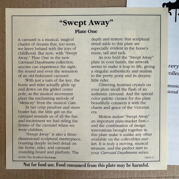 1994 The Bradford Exchange - Carousel Daydreams Musical Plate "Swept Away" - Picture 5 of 9